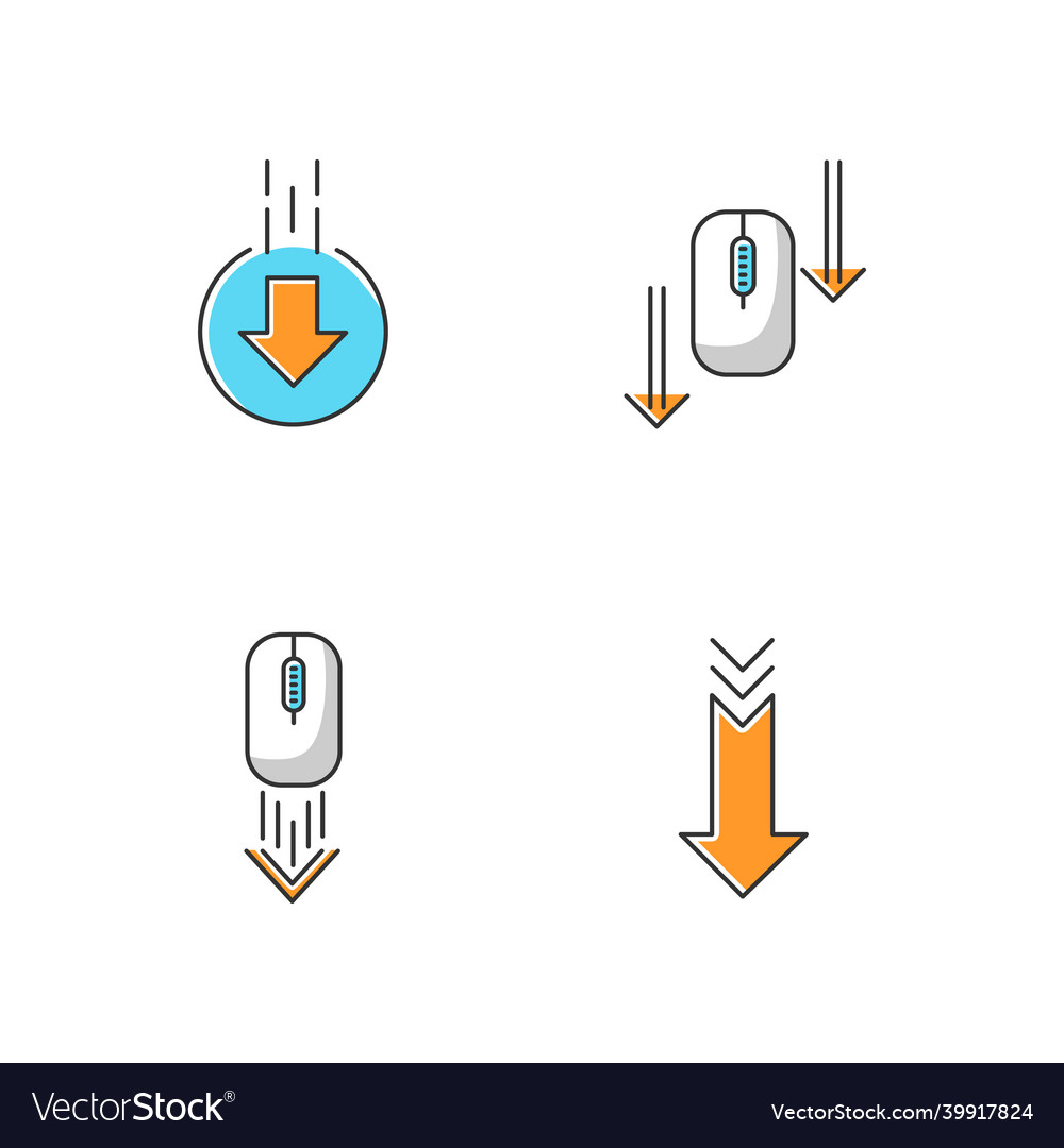 Computer mouse and arrowheads rgb color icons set vector image Computer mouse and arrowheads rgb color icons set