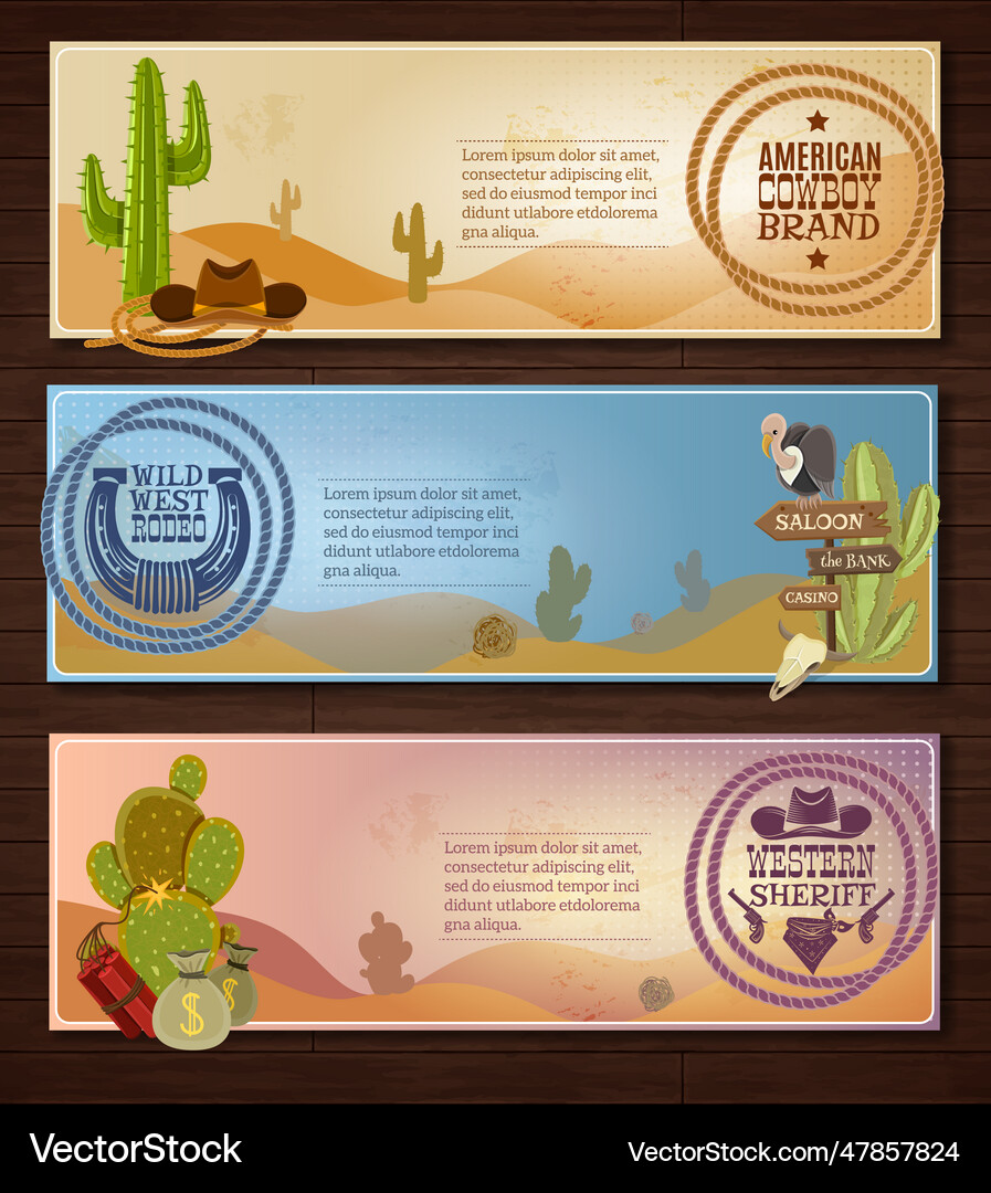 Cowboy banners set banners set Royalty Free Vector Image