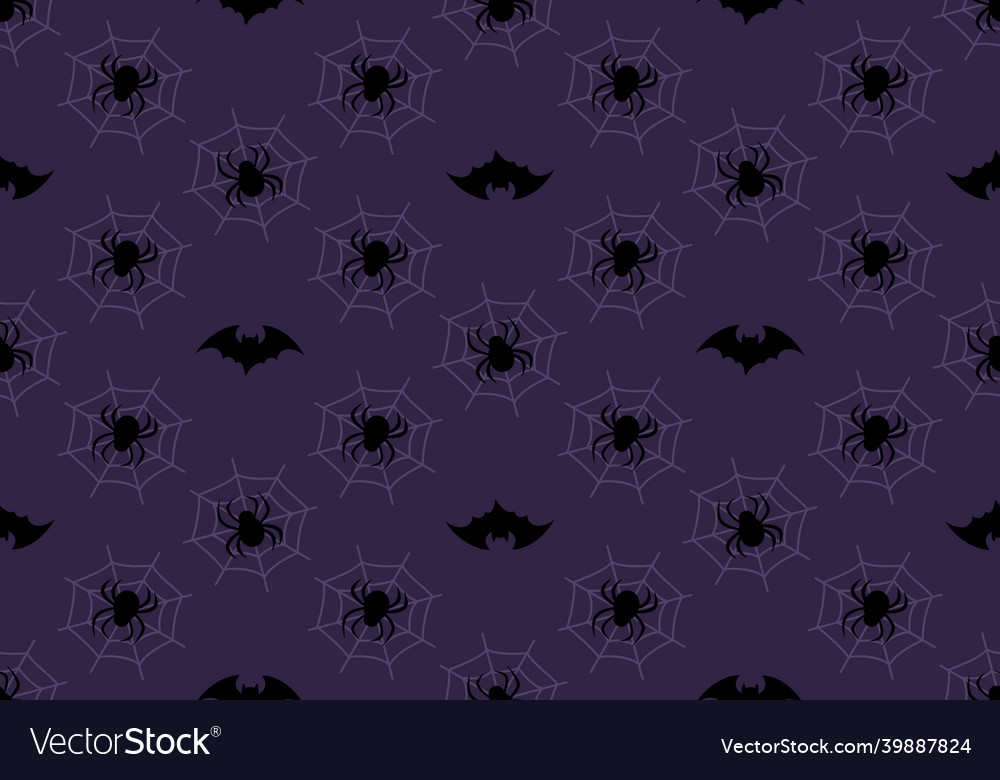 Dark pattern with black bats spiders and web vector image Dark pattern with black bats spiders and web