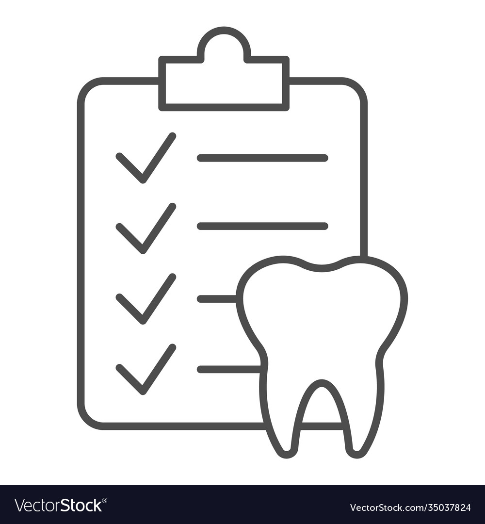 Dental checklist and tooth thin line icon hygiene