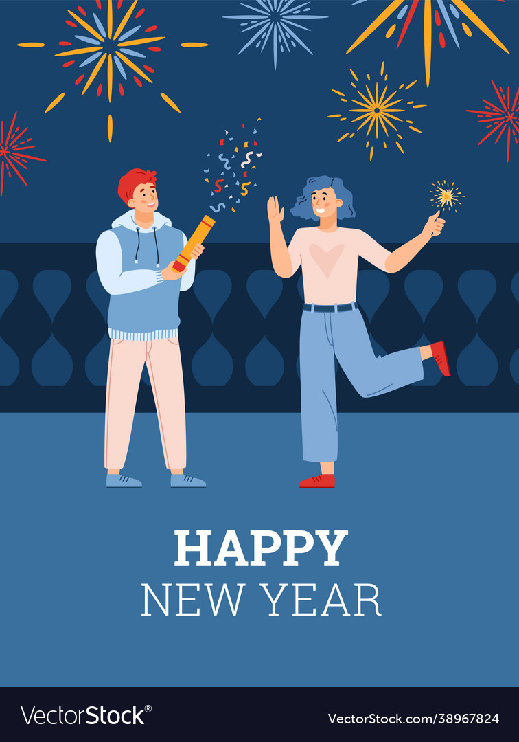 People with firecracker and sparkler in hands vector image People with firecracker and sparkler in hands