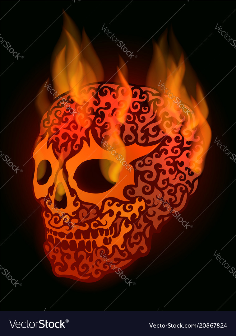 skulls on fire red