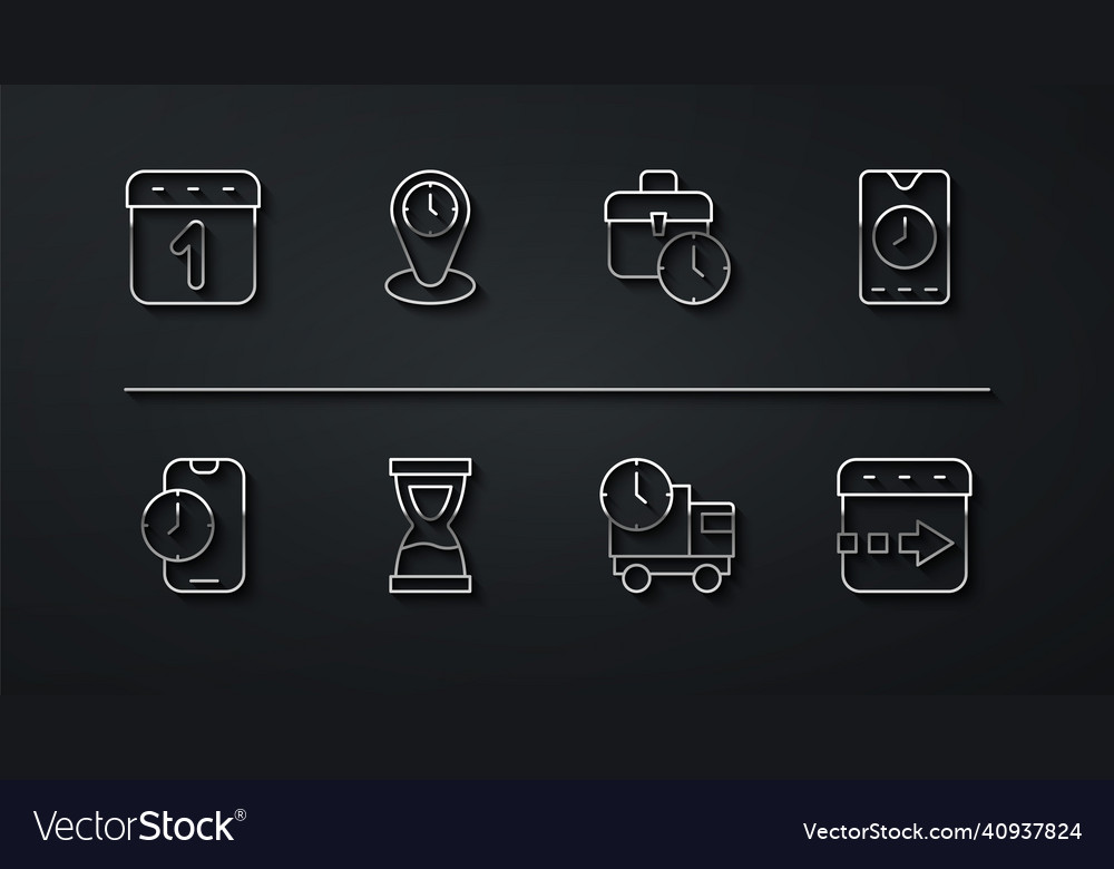 Set line calendar alarm clock app mobile vector image Set line calendar alarm clock app mobile