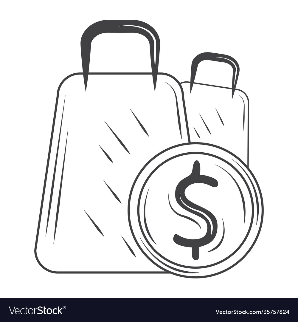 Shopping bags money commerce sketch style design