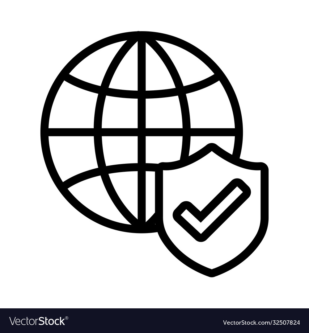Sphere with shield secure and check symbol line vector image Sphere with shield secure and check symbol line