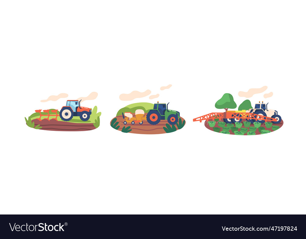 Traktor Pflüge sät Samen und Wasserpflanzen vector image Traktor Pflüge sät Samen und Wasserpflanzen