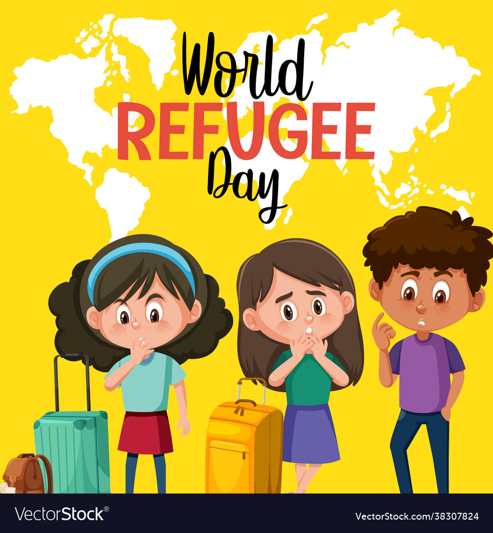 World refugee day banner with refugee people Vector Image