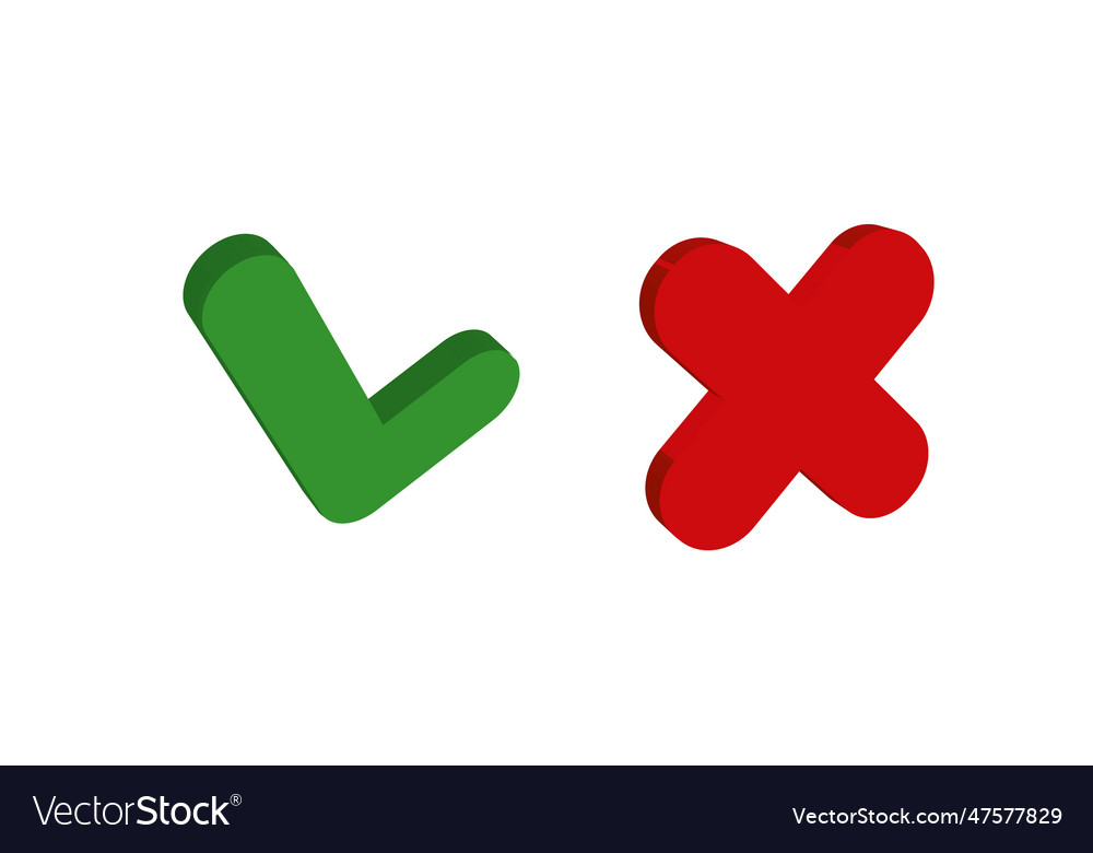 3d rendering green and red check mark vector image 3d rendering green and red check mark
