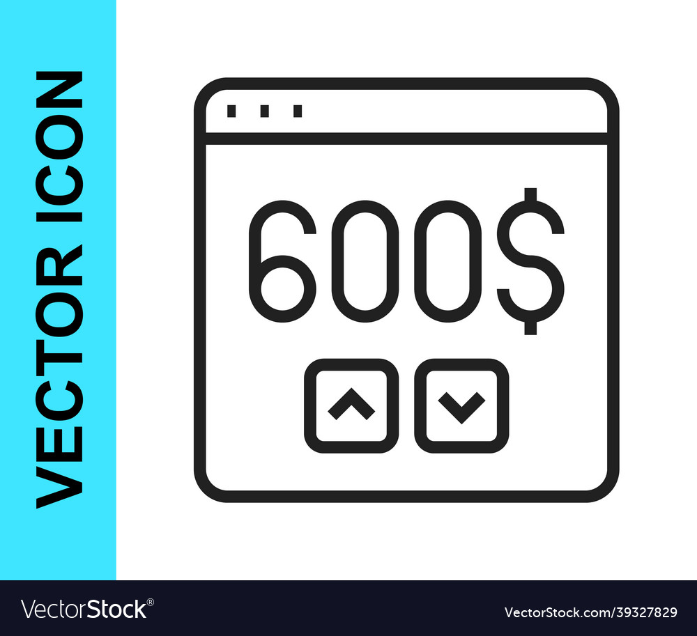 Black line monitor with dollar icon isolated