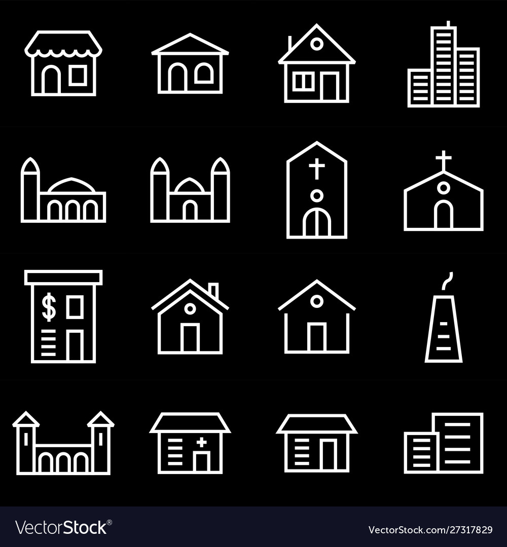 Building icon set lined simple flat style Vector Image Building icon set lined simple flat style