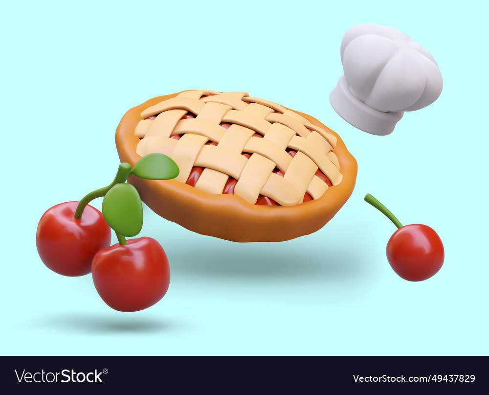 Double crust berry pie chef hat ripe cherries Vector Image