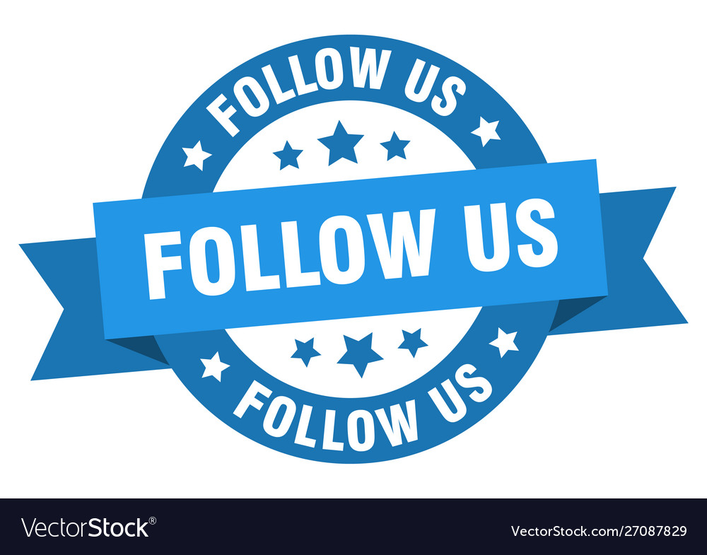 Follow us ribbon round blue sign Royalty Free Vector Image