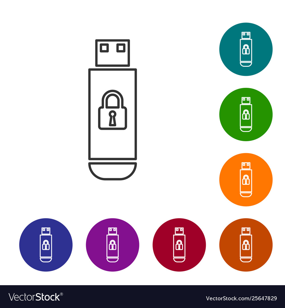 Grey usb flash drive with closed padlock line icon