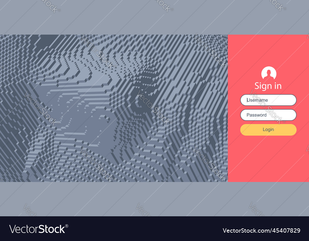 Head constructing from cubes login user interface vector image Head constructing from cubes login user interface