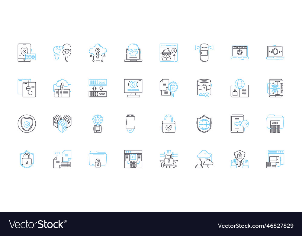 Internet security linear icons set firewall vector image Internet security linear icons set firewall