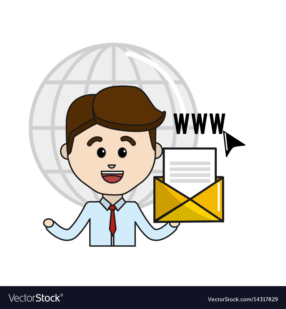 Man with global folder file virtual information