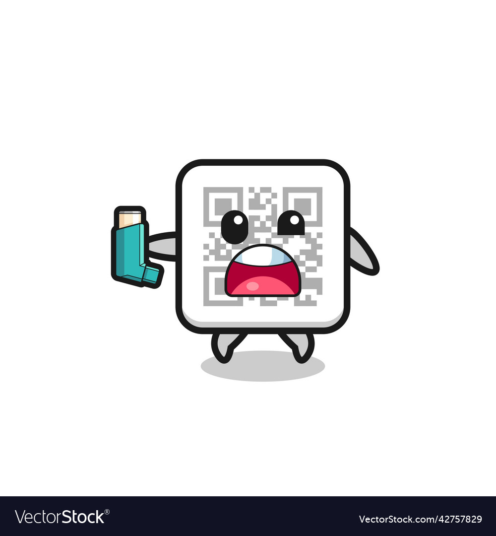 Qr code mascot having asthma while holding