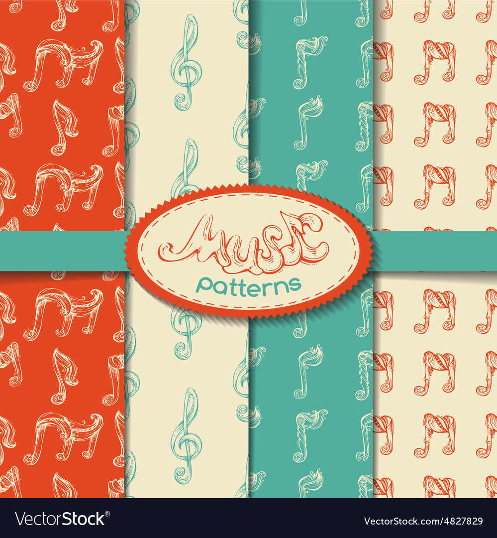 Set of seamless retro music patterns