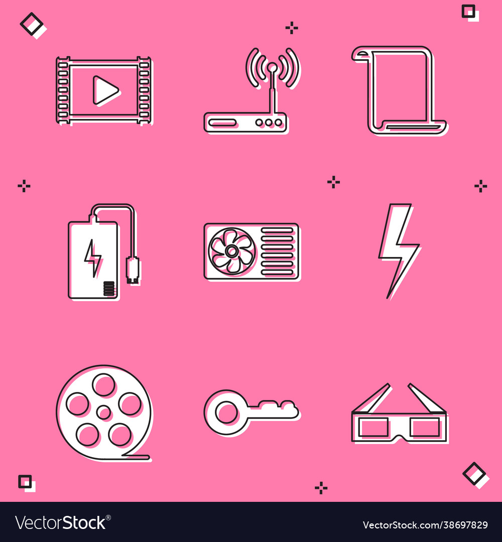 Set play video router and wi-fi paper scroll vector image Set play video router and wi-fi paper scroll