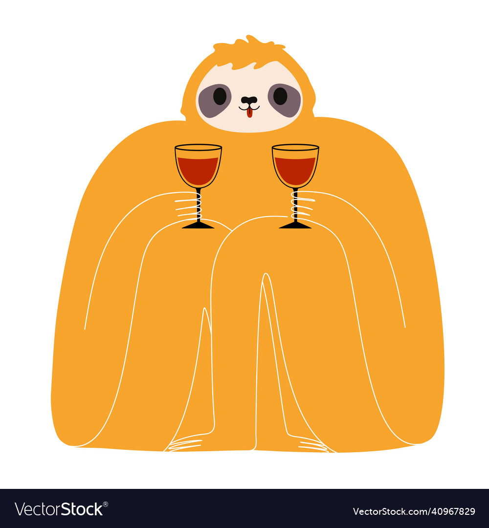 Sloth and glasses of red wine