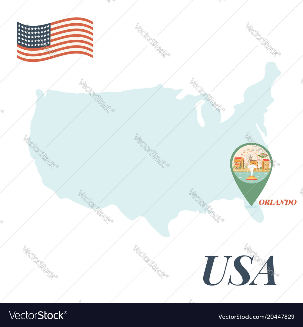 Usa map with orlando pin travel concept