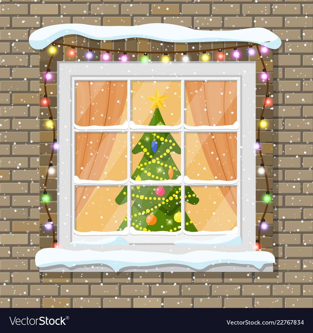 Christmas window in brick wall