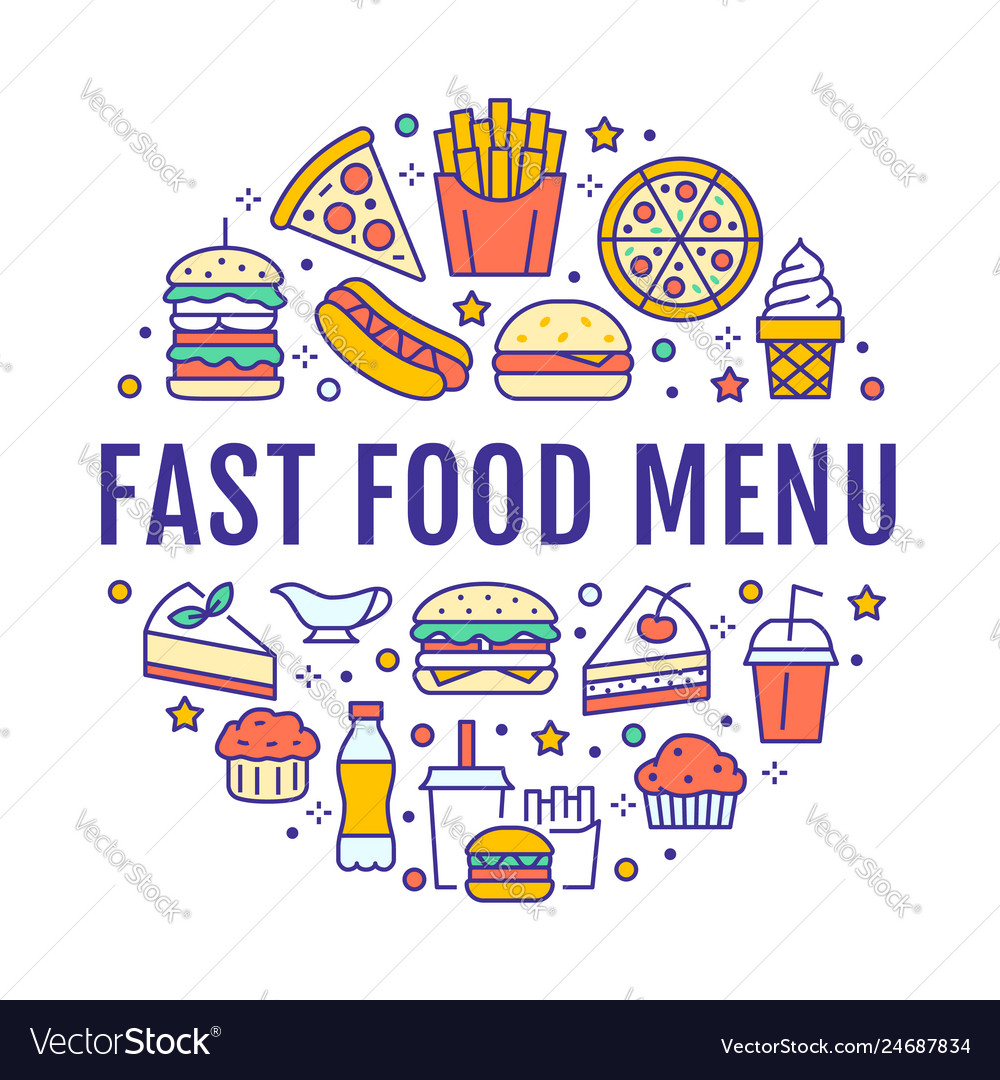 Fast food circle with flat line icons Royalty Free Vector