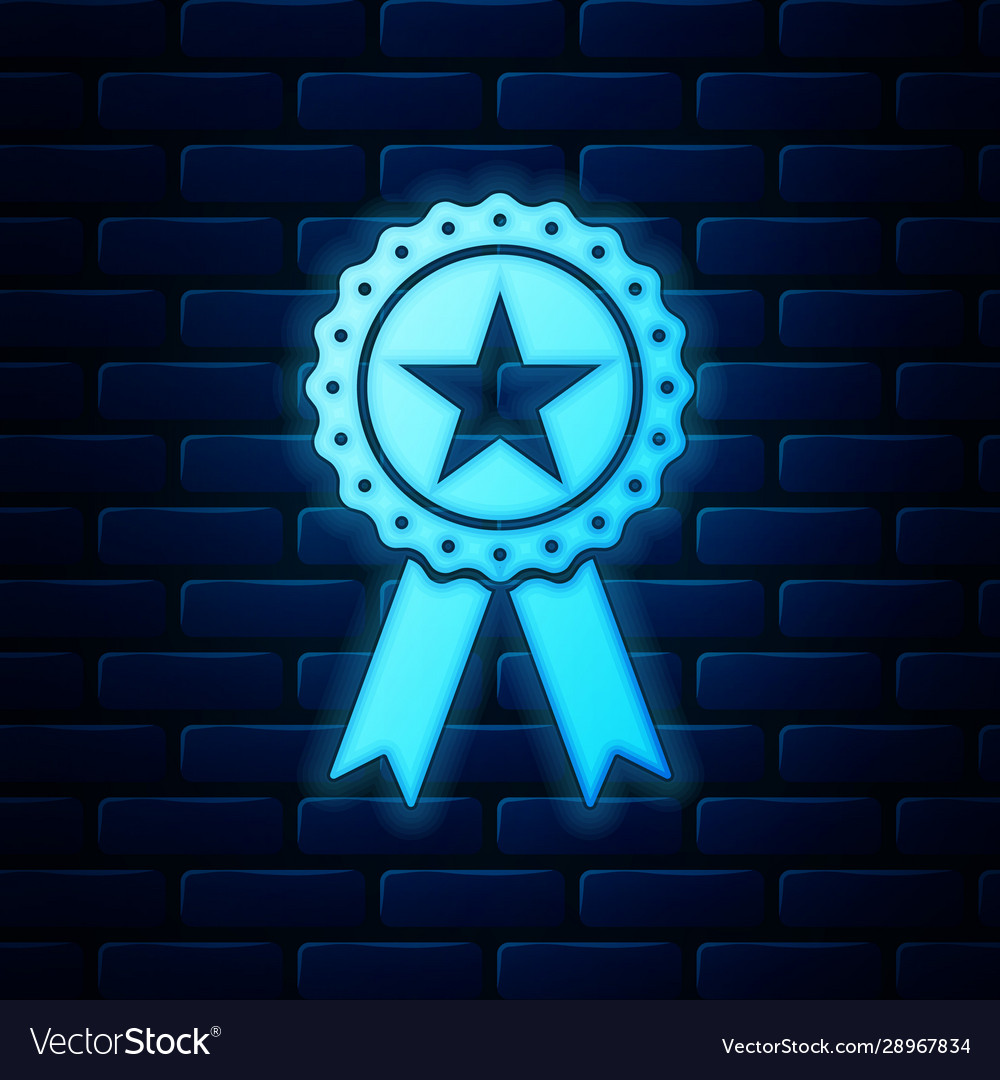 Glowing neon award medal with star and ribbon icon