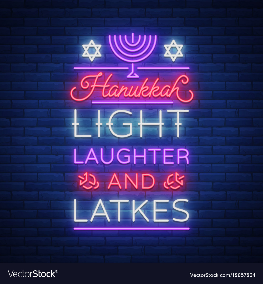 Happy hanukkah a greeting card in neon style