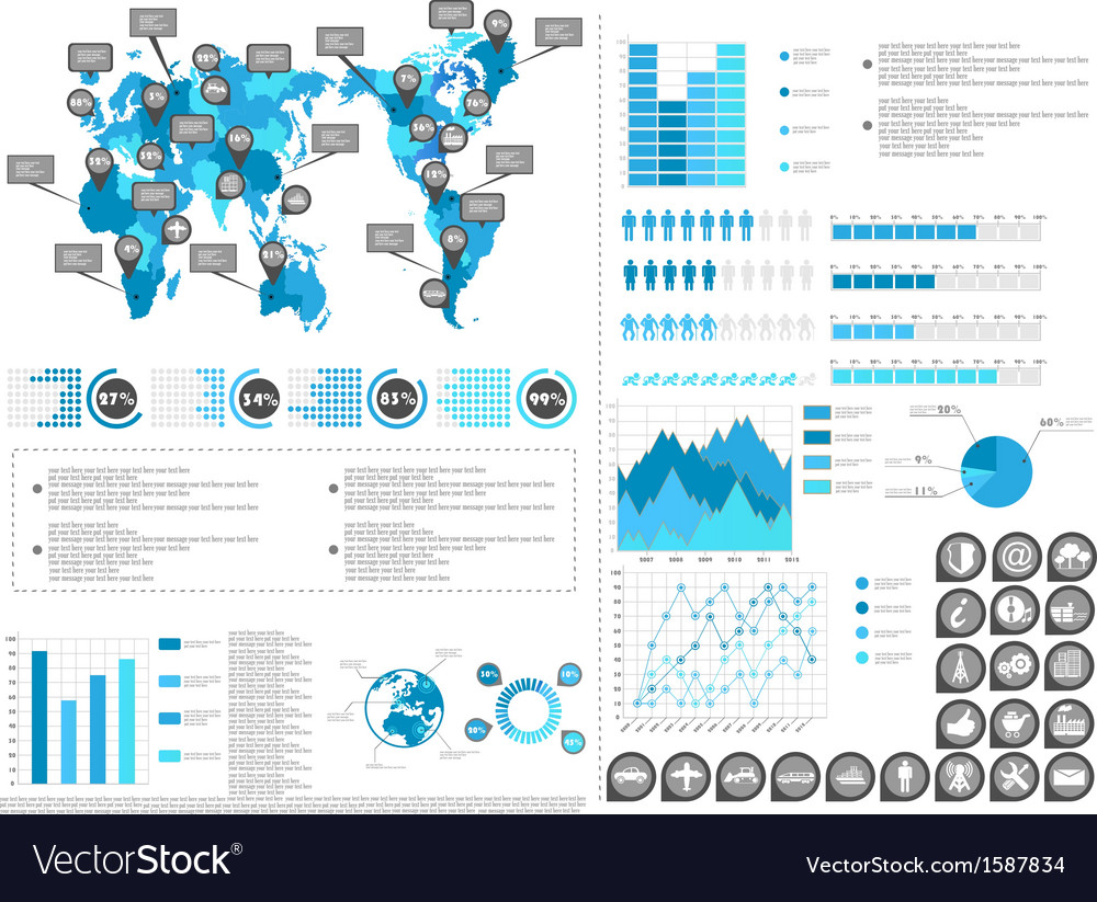 Infographic demographics blue 2 Royalty Free Vector Image