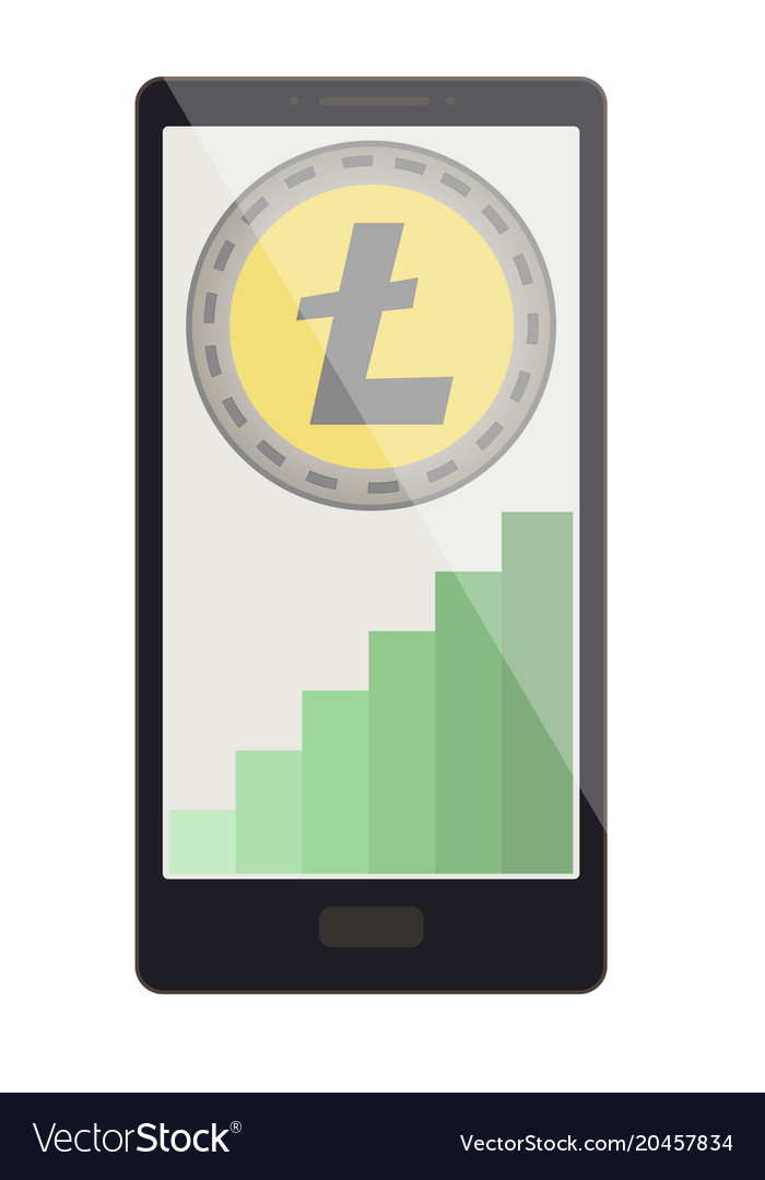 Litecoin coin with growth graph on a phone screen