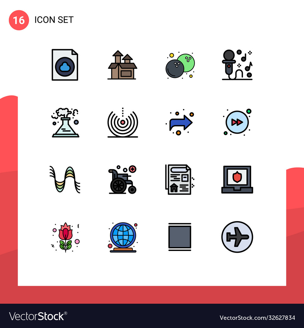 Mobile interface flat color filled line set 16