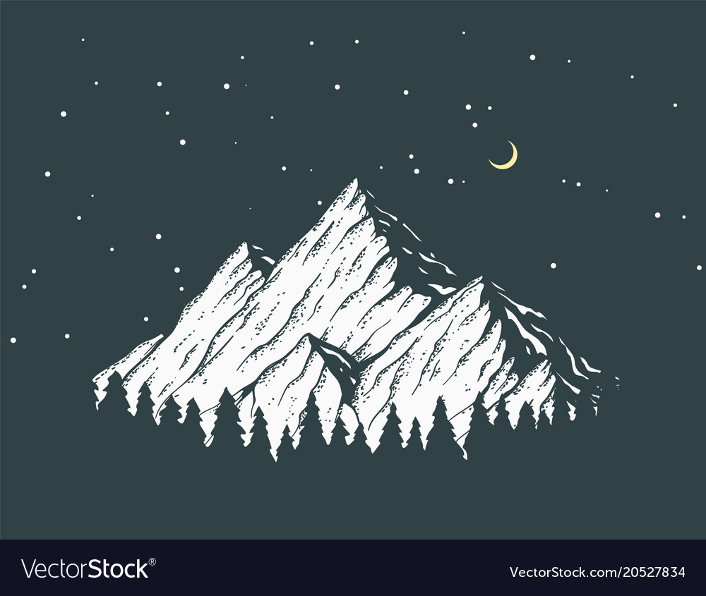 Mountain Night Sky Drawing