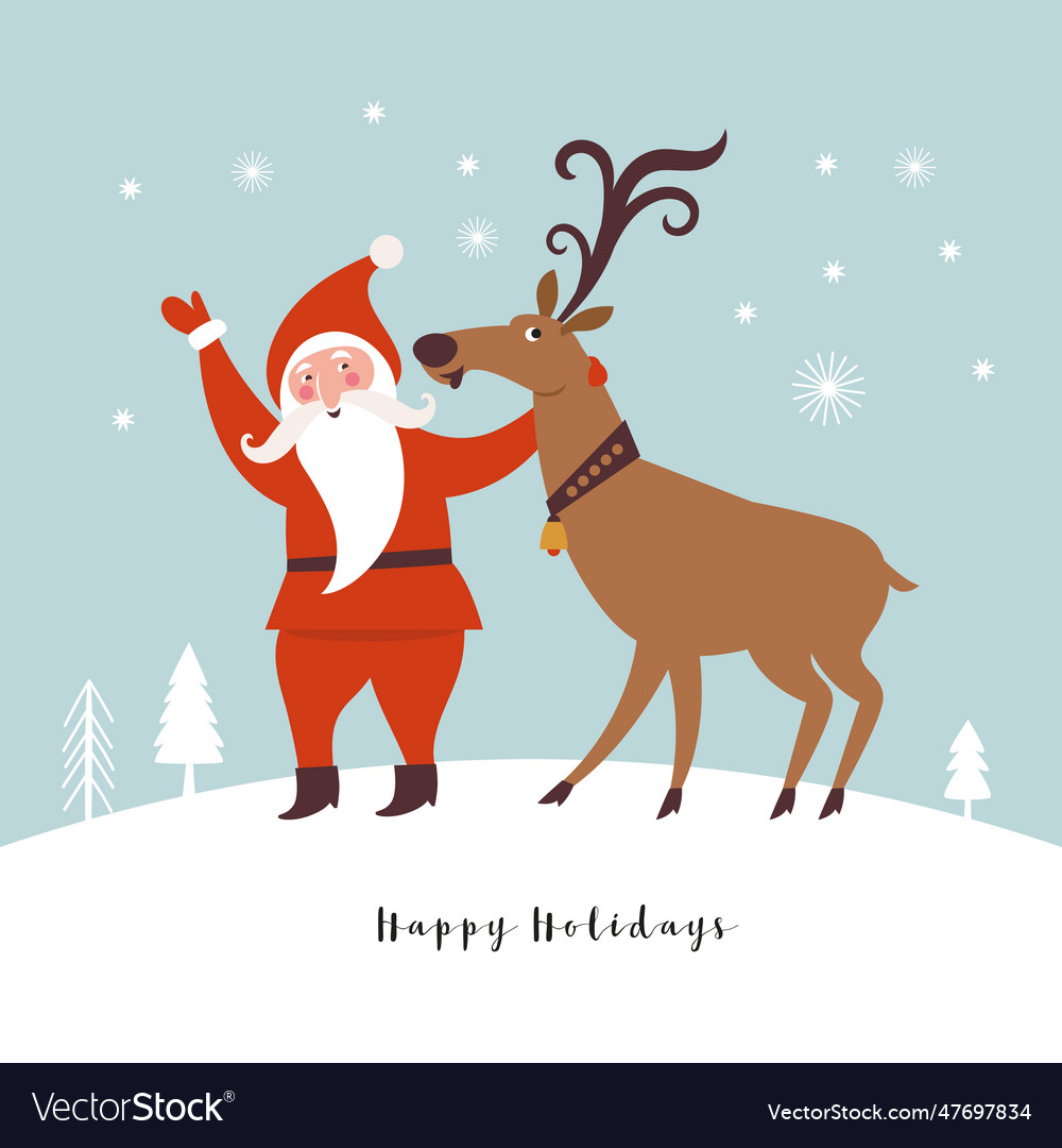 Santa claus and christmas deer Royalty Free Vector Image