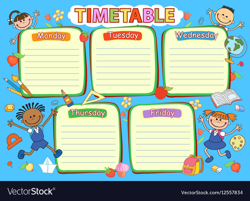 School timetable schedule colorful