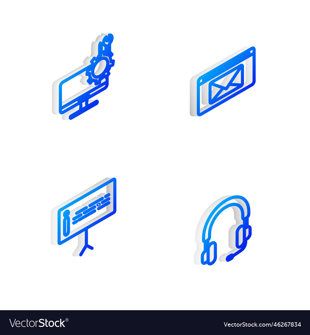 Set isometric line mail and e-mail computer