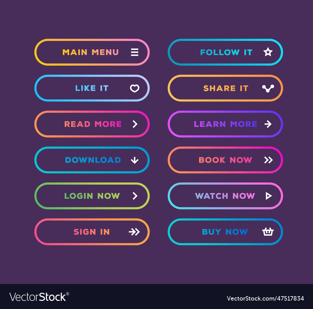 Set of button modern gradient line style vector image Set of button modern gradient line style