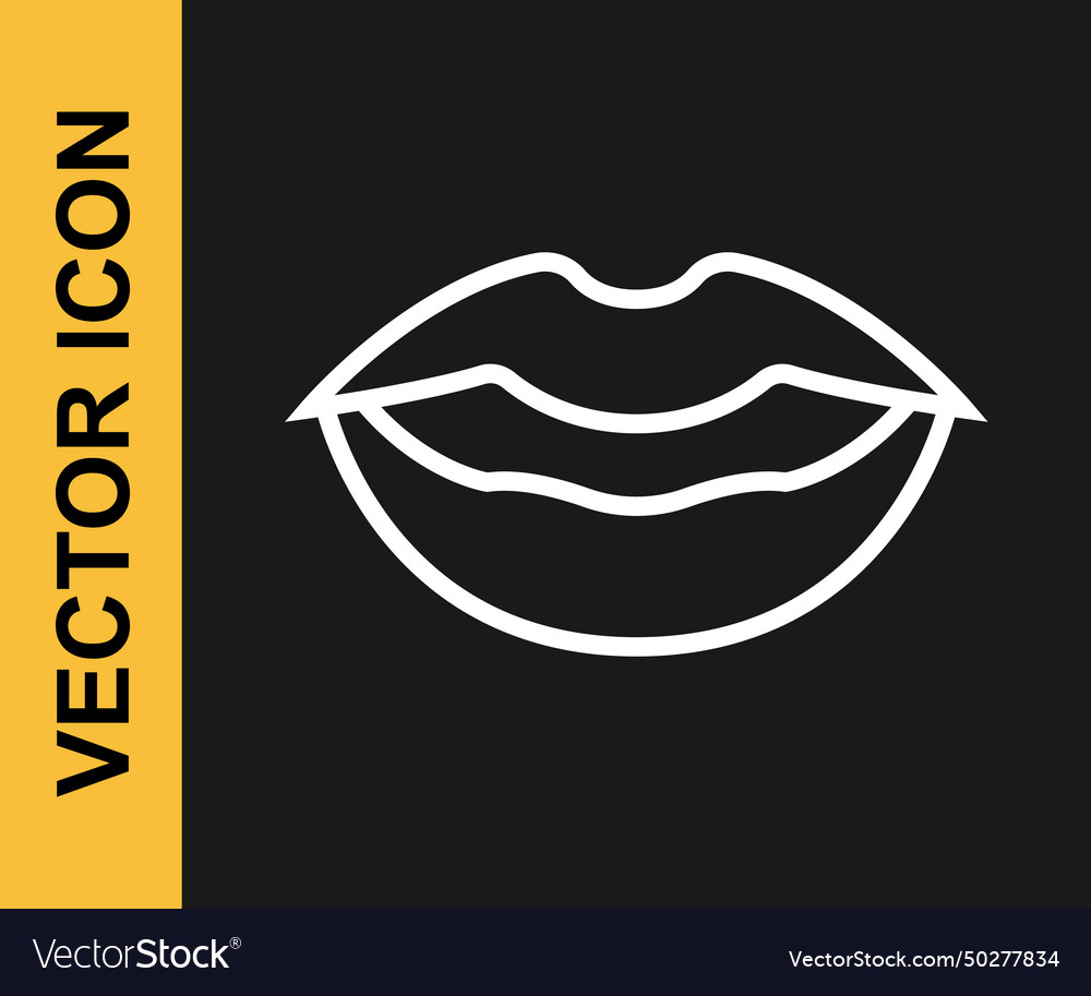 White line smiling lips icon isolated on black