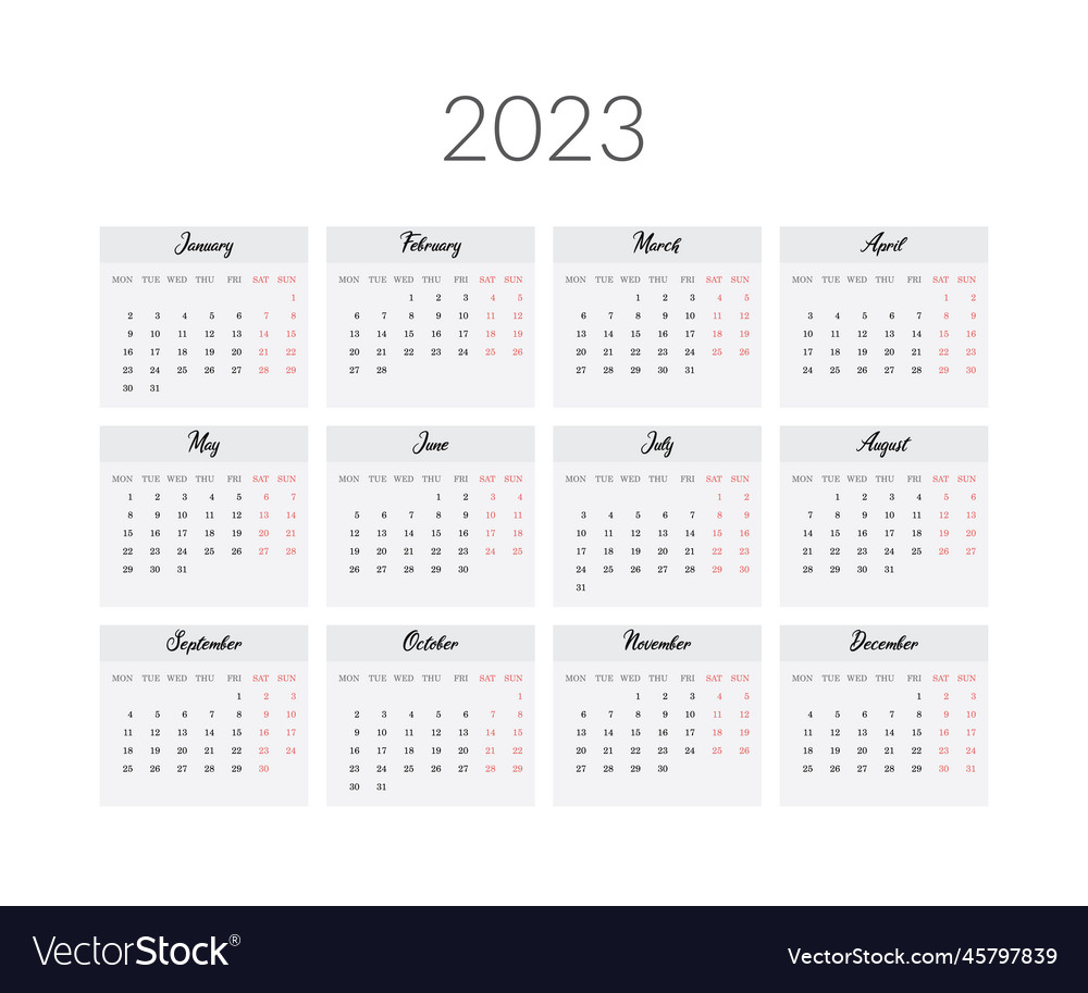 2023 year calendar template vector image 2023 year calendar template