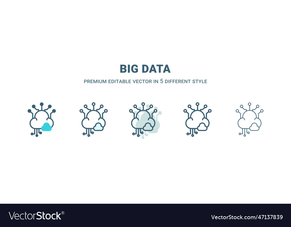 Big data icon in 5 different style outline filled vector image Big data icon in 5 different style outline filled