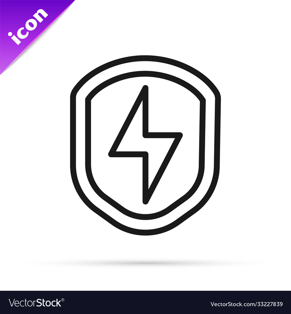 Black line secure shield with lightning icon