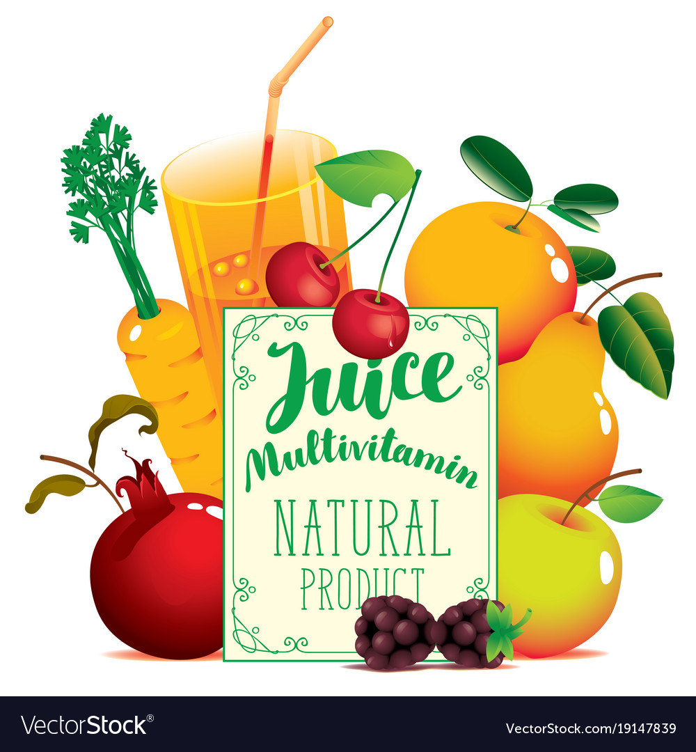 Fresh juice banner with various fruits and berries