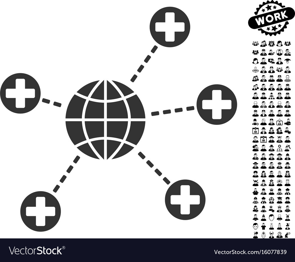 Global medical links icon with men bonus