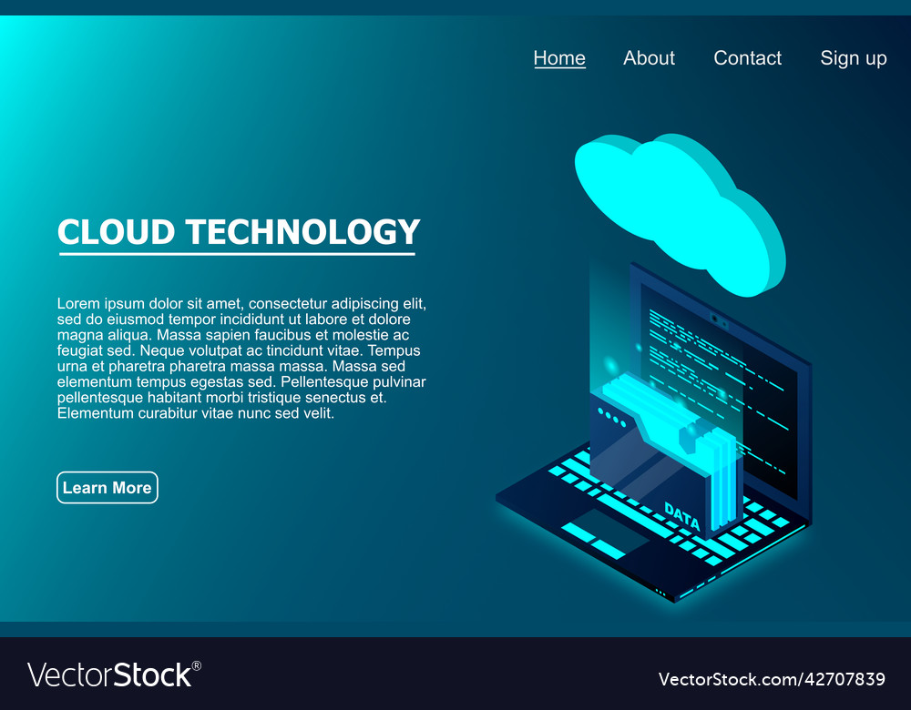 Isometric cloud technology with folder data vector image Isometric cloud technology with folder data