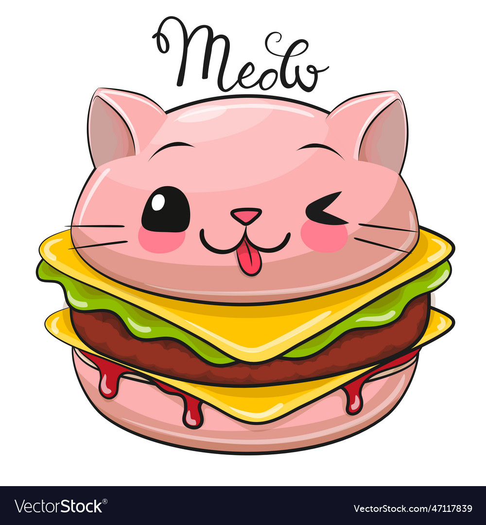 Pink kitten burger isolated on a white background Vector Image