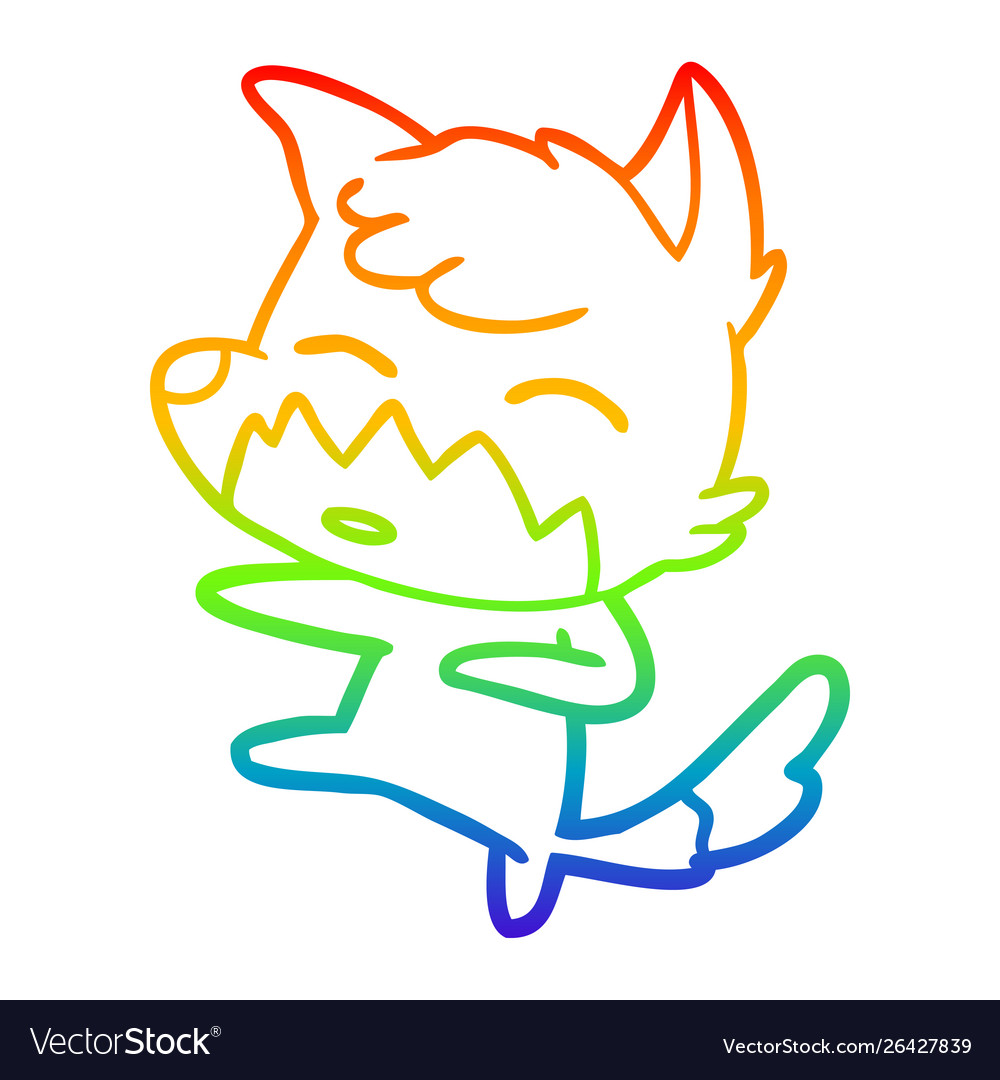 Rainbow gradient line drawing cartoon fox Vector Image