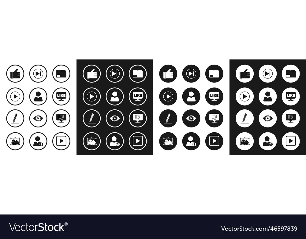 Set document folder add to friend play in circle vector image Set document folder add to friend play in circle