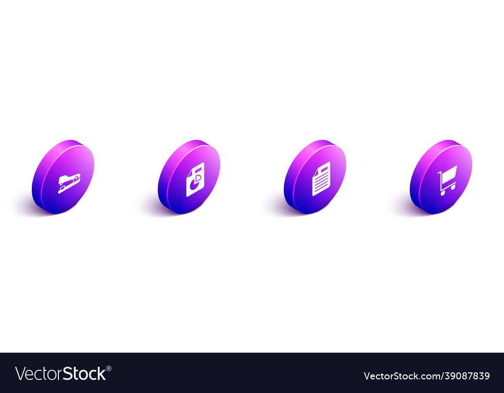 Set isometric stapler document with graph chart vector image Set isometric stapler document with graph chart