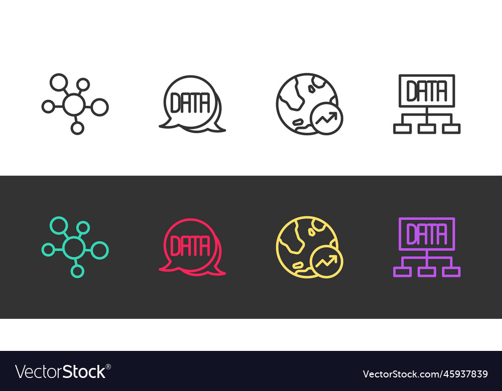 Set line mind map infographic data analysis