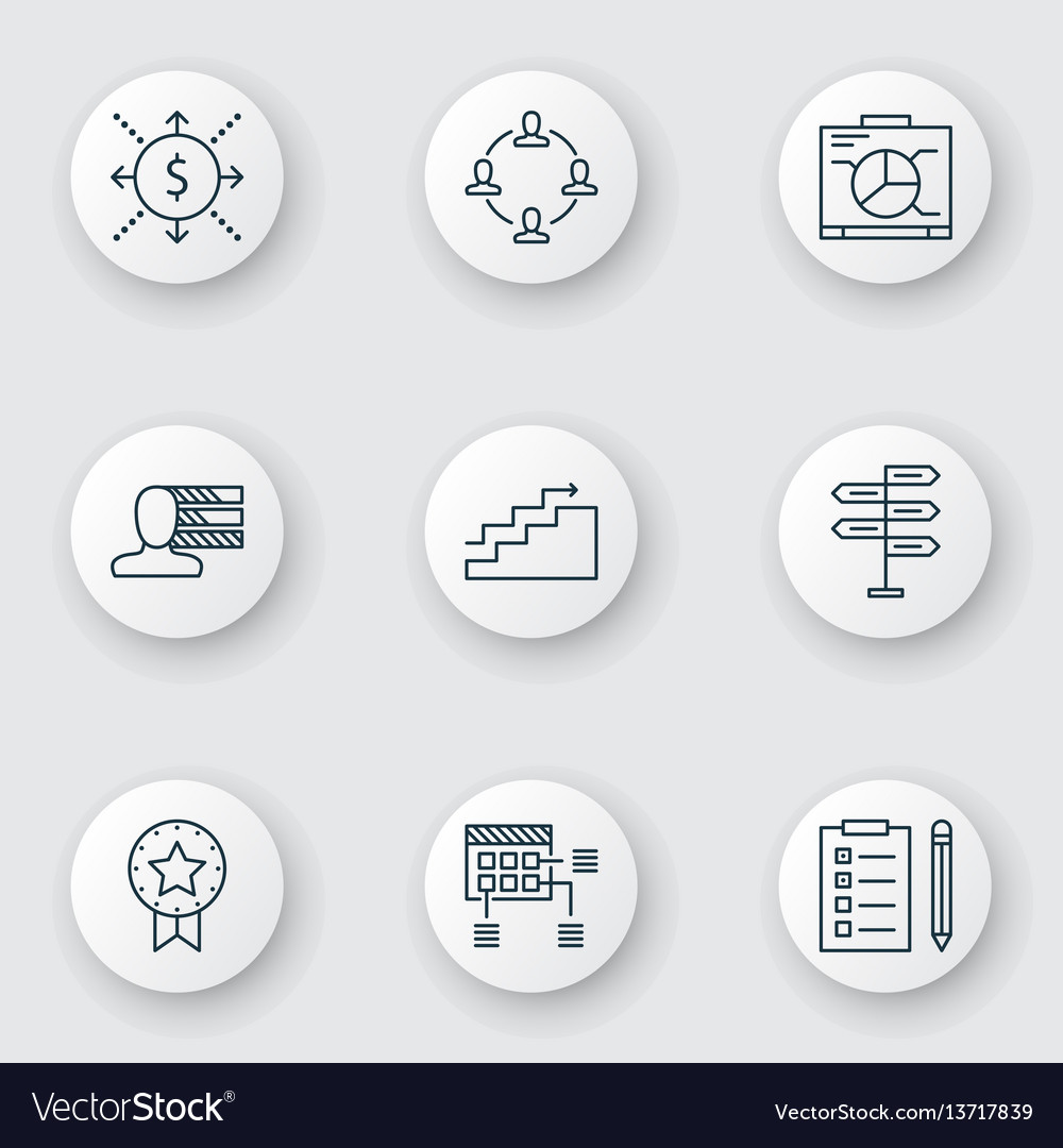 Set of 9 project management icons includes vector image Set of 9 project management icons includes